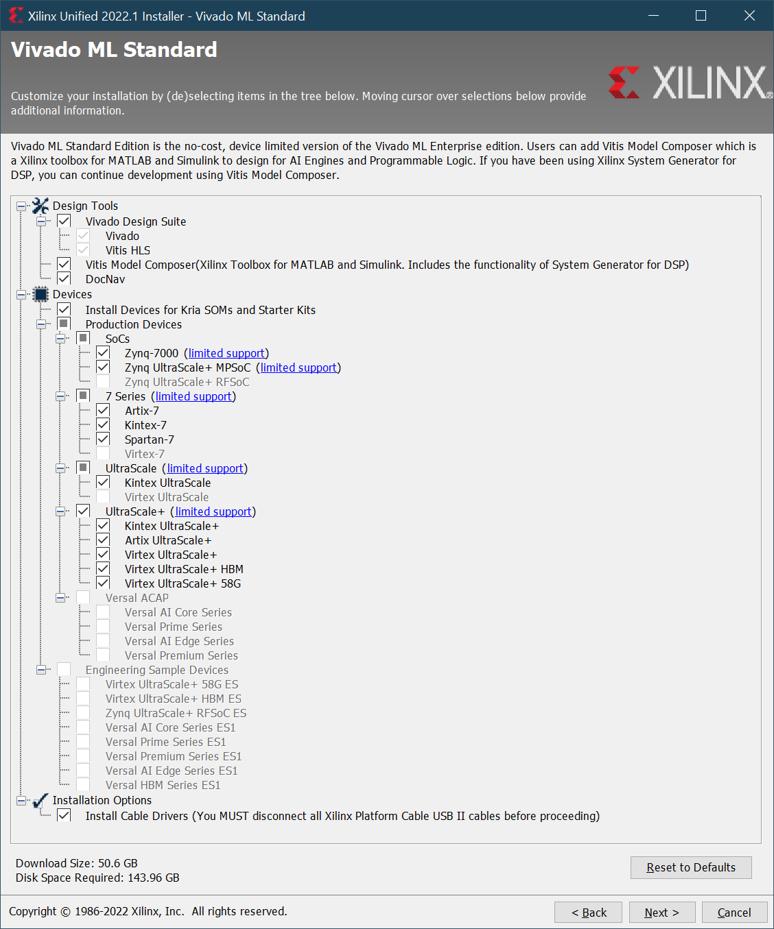 Vivado ML Standard Install Customisation